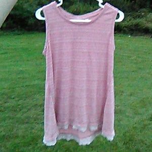 Logo Striped Sleeveless High Low Top Lace Hem